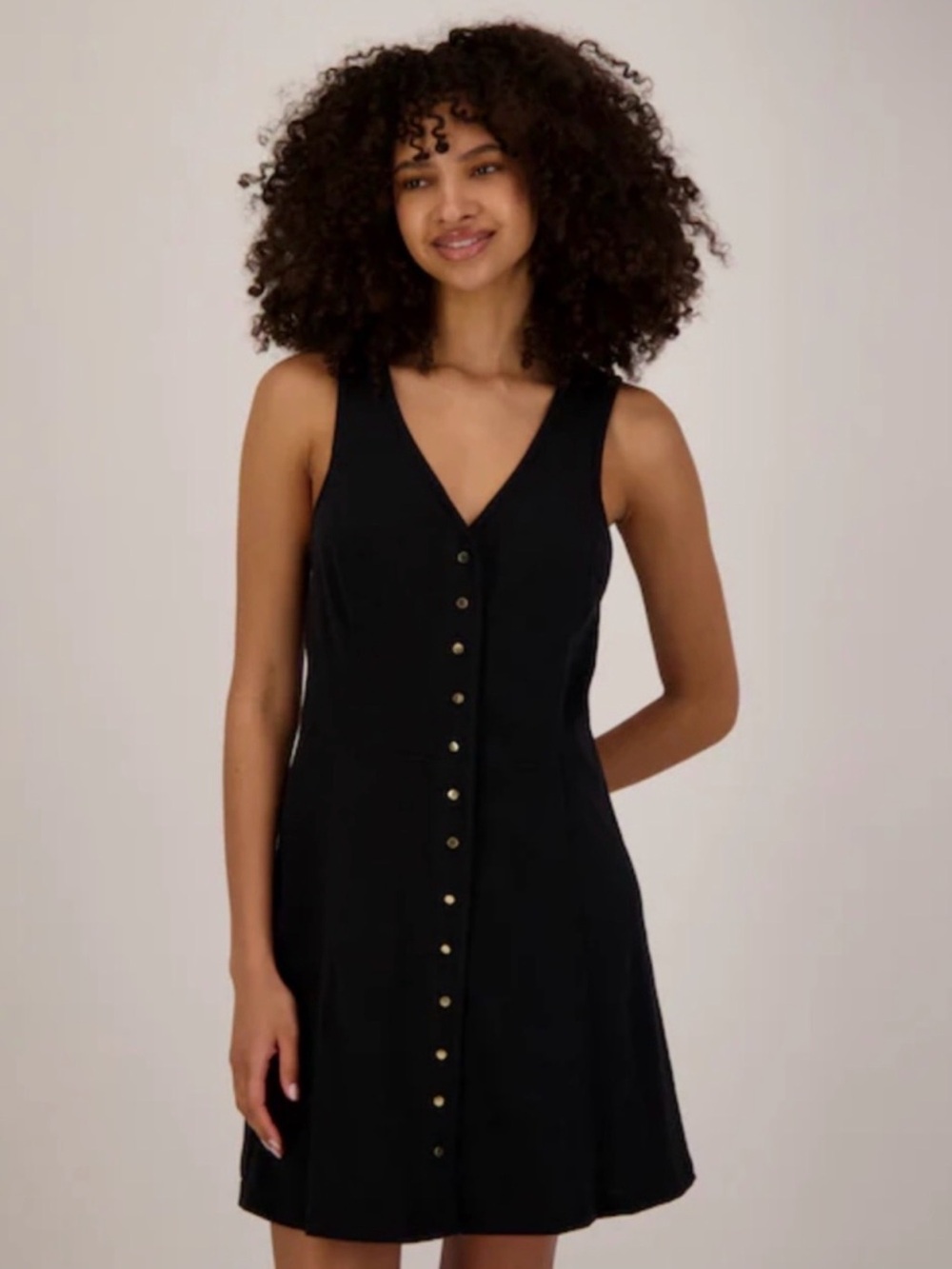 Nation LA Tierra Sleeveless Black Button-Front V-Neck Dress